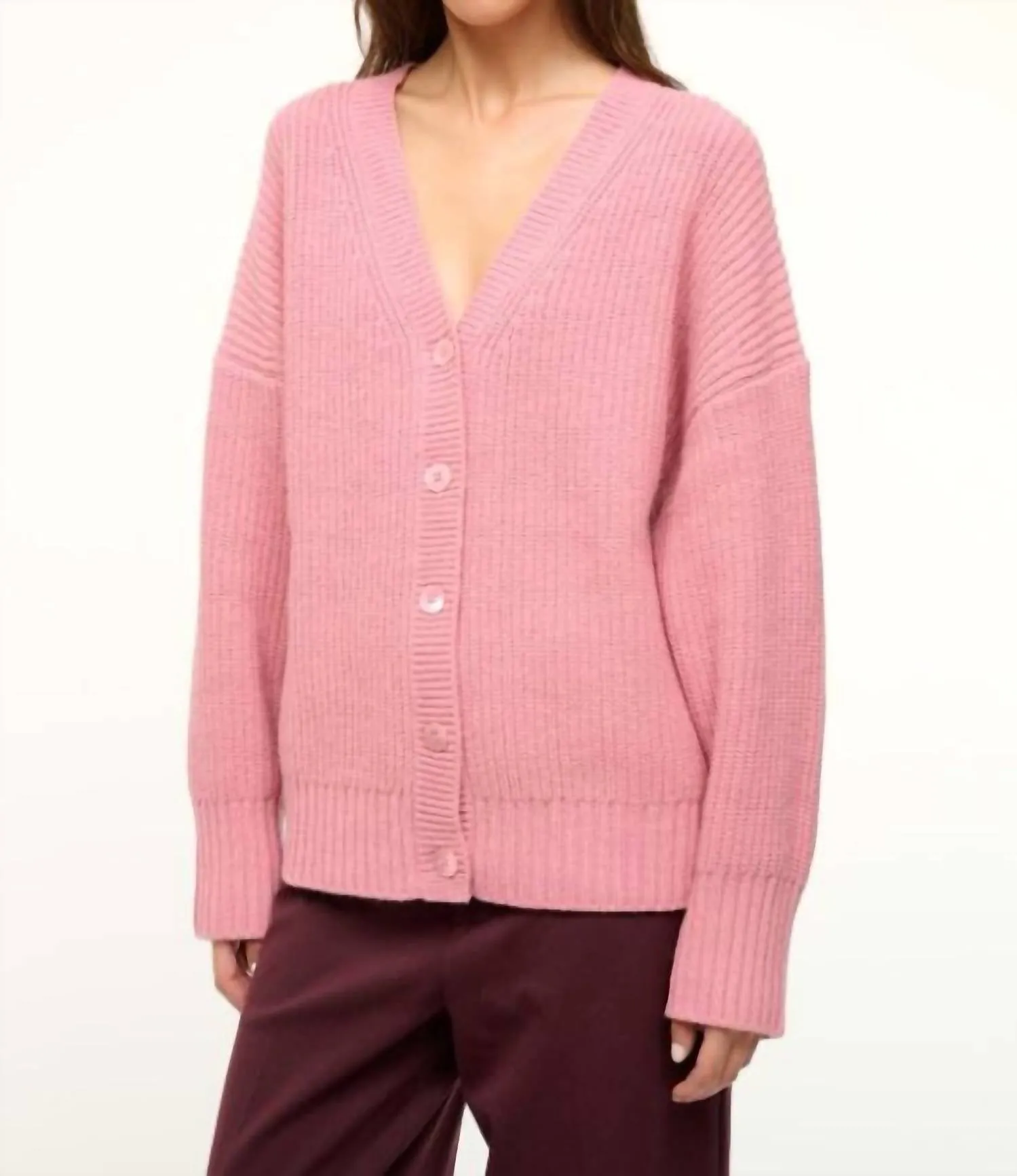Matilda Chunky Cardigan Sweater In Pink