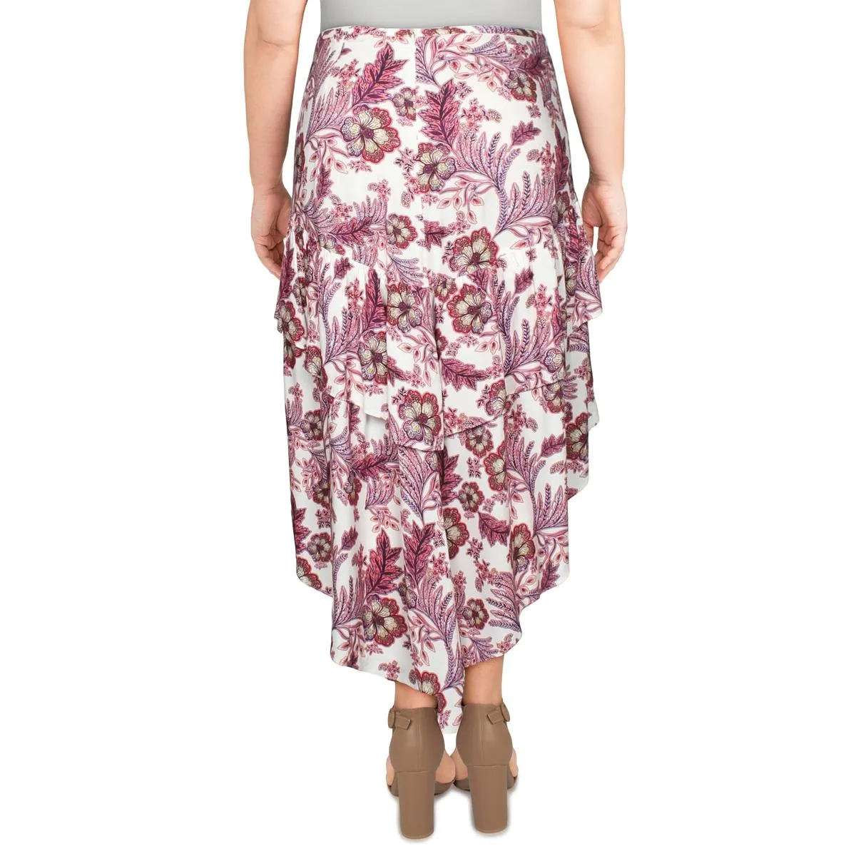 Meagan Womens Floral Ruffled Midi Skirt