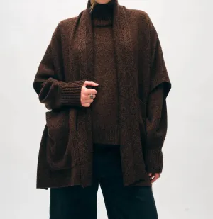 Merino Cashmere Open Poncho In Umber/black Marl