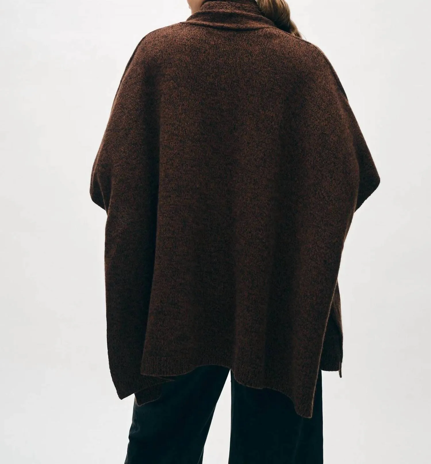 Merino Cashmere Open Poncho In Umber/black Marl