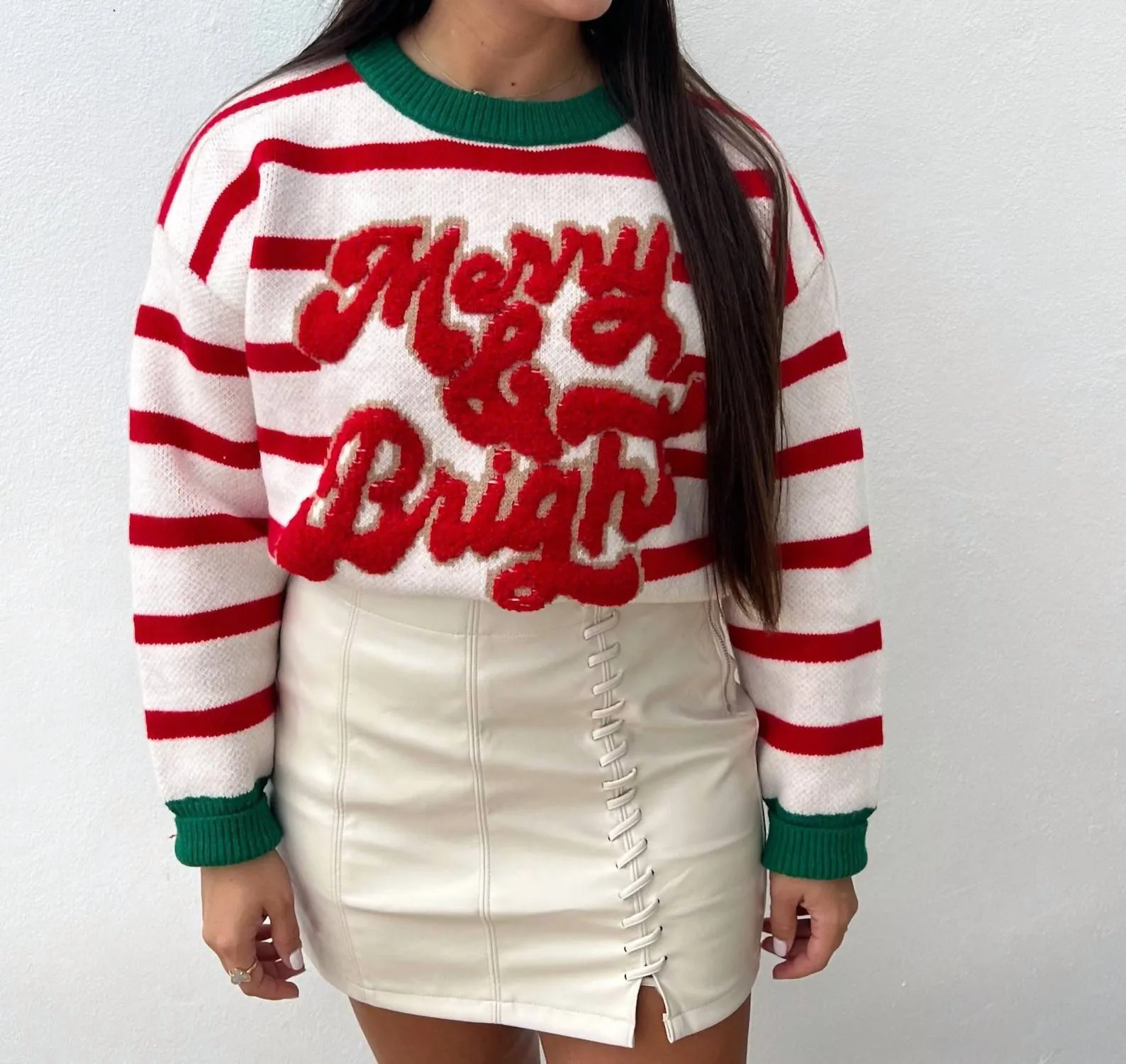 Merry & Bright Christmas Sweater In Ivory/red