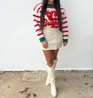Merry & Bright Christmas Sweater In Ivory/red