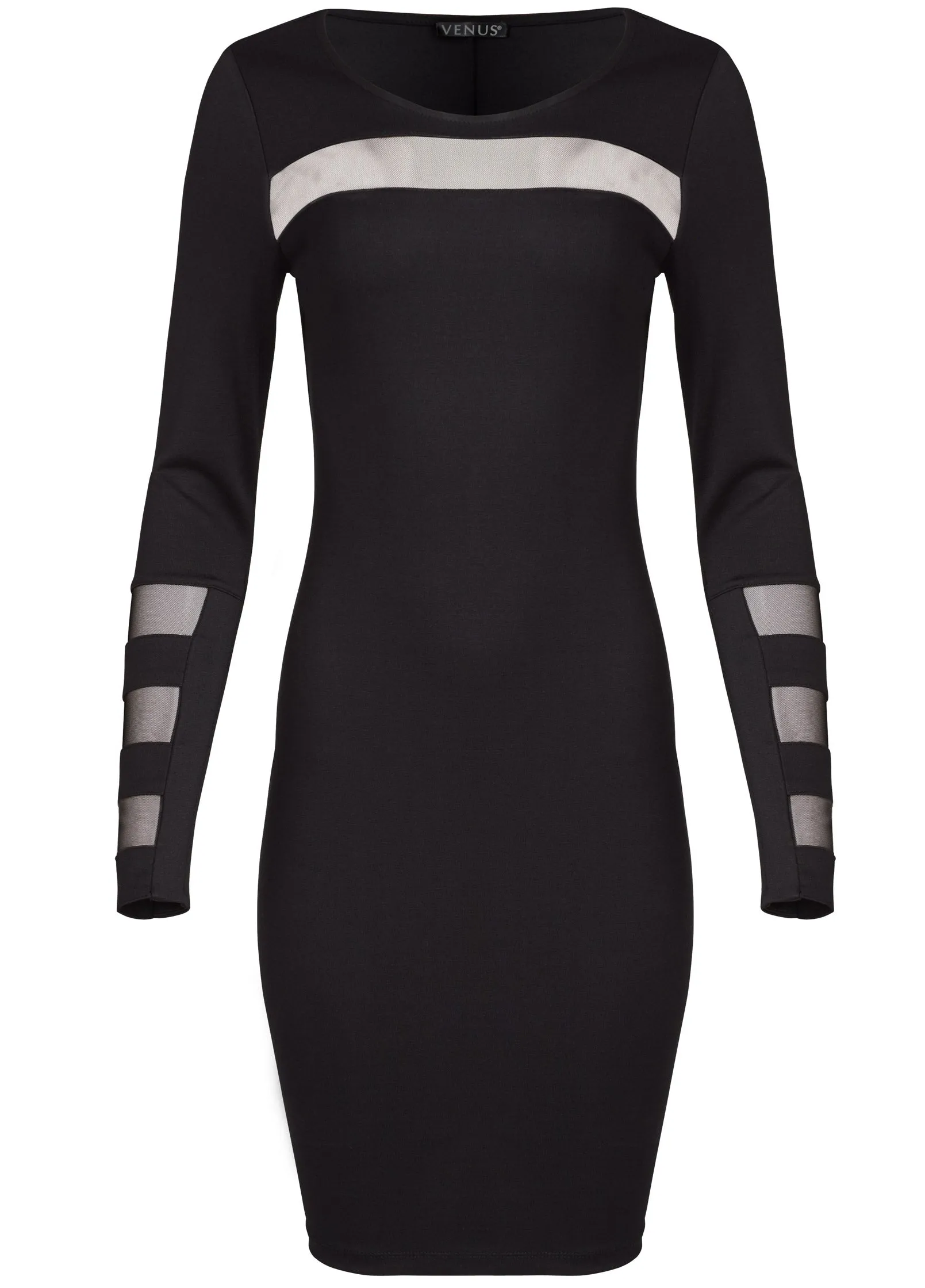 Mesh Detail Bodycon Dress - Black