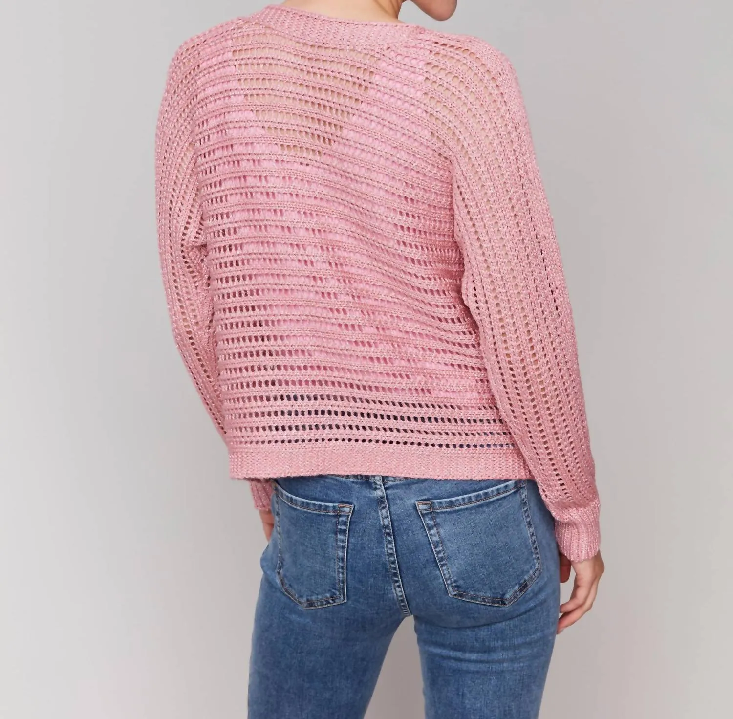 Metallic Fishnet Dolman Sweater In Guava