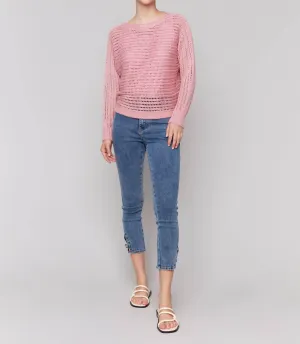 Metallic Fishnet Dolman Sweater In Guava