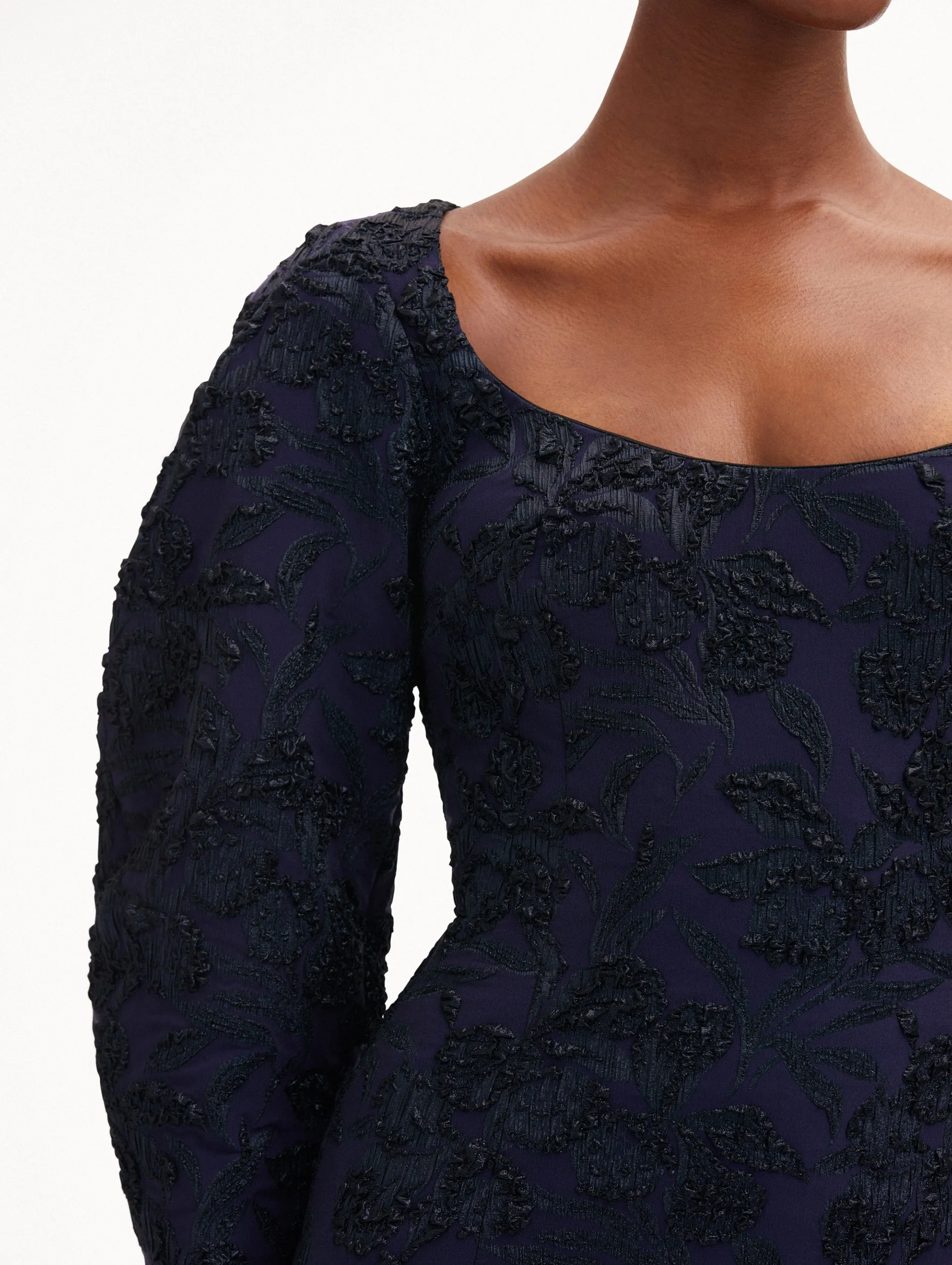 Metallic Orchid Jacquard Column Gown