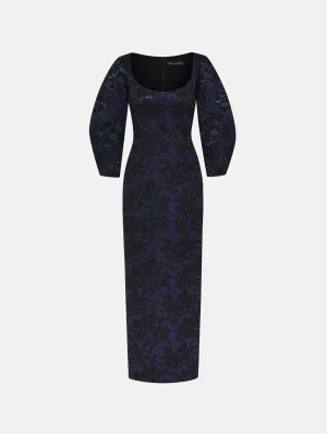 Metallic Orchid Jacquard Column Gown