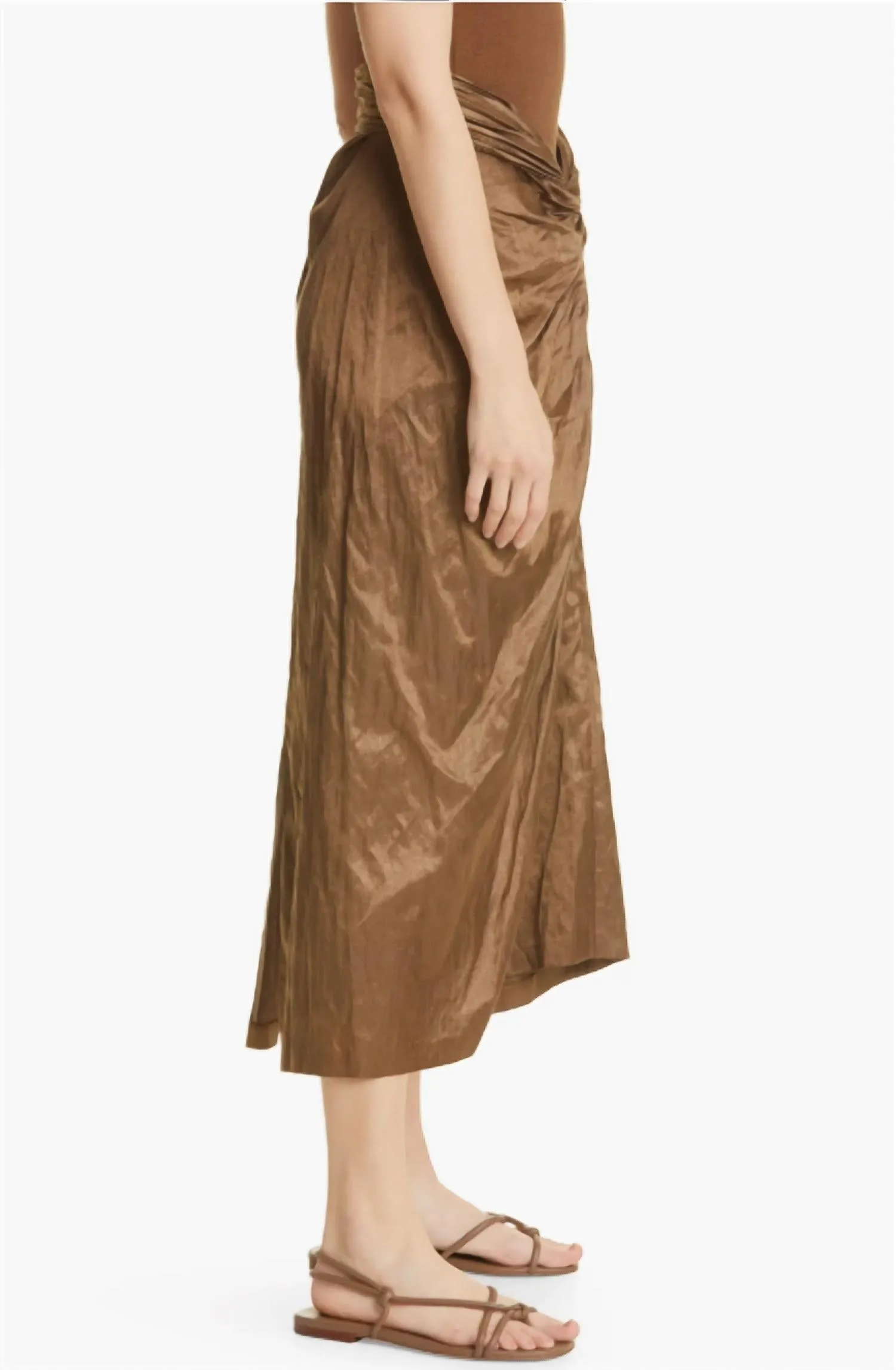 Metallic Twist Front Skirt In Brown