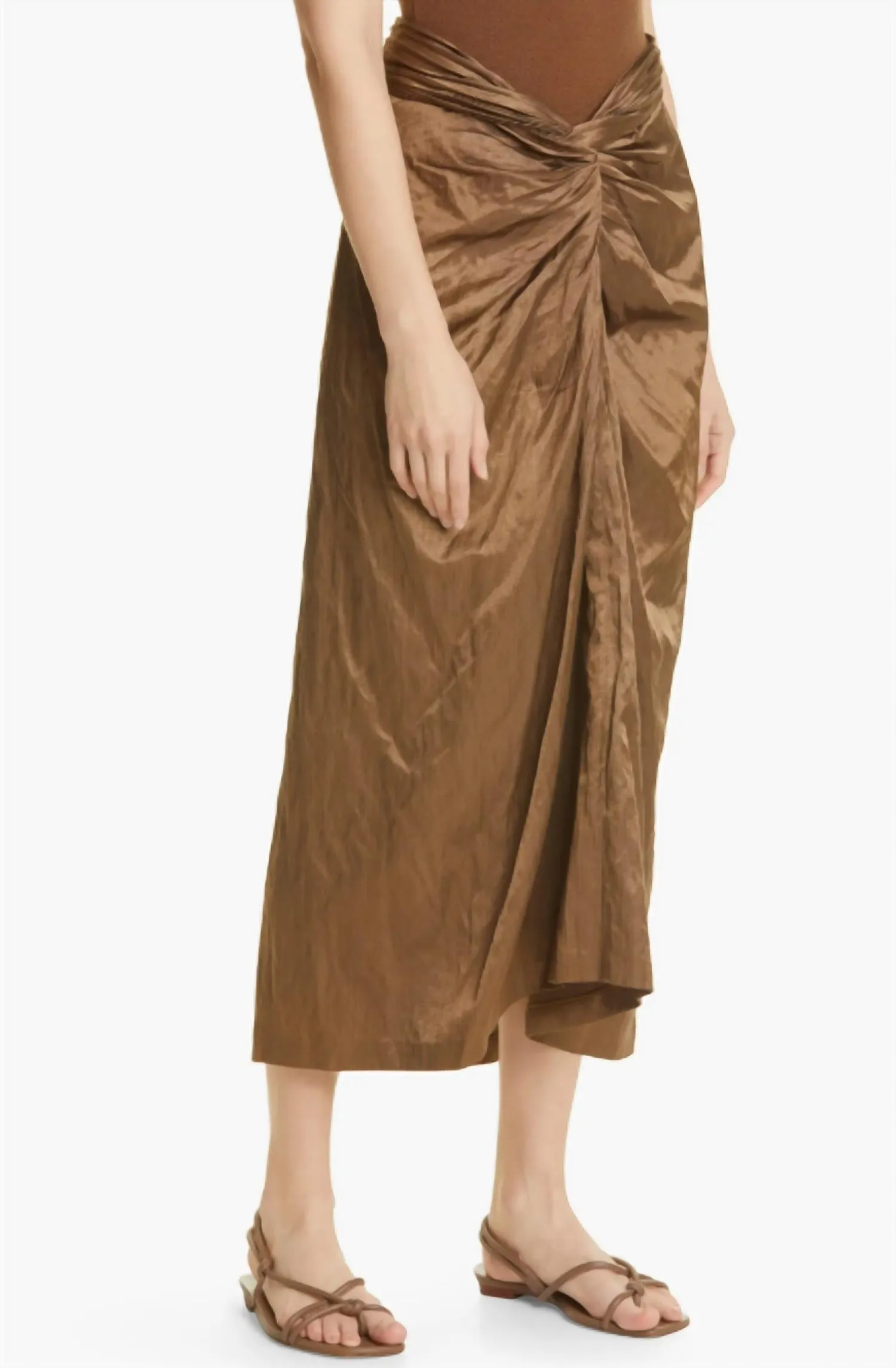 Metallic Twist Front Skirt In Brown