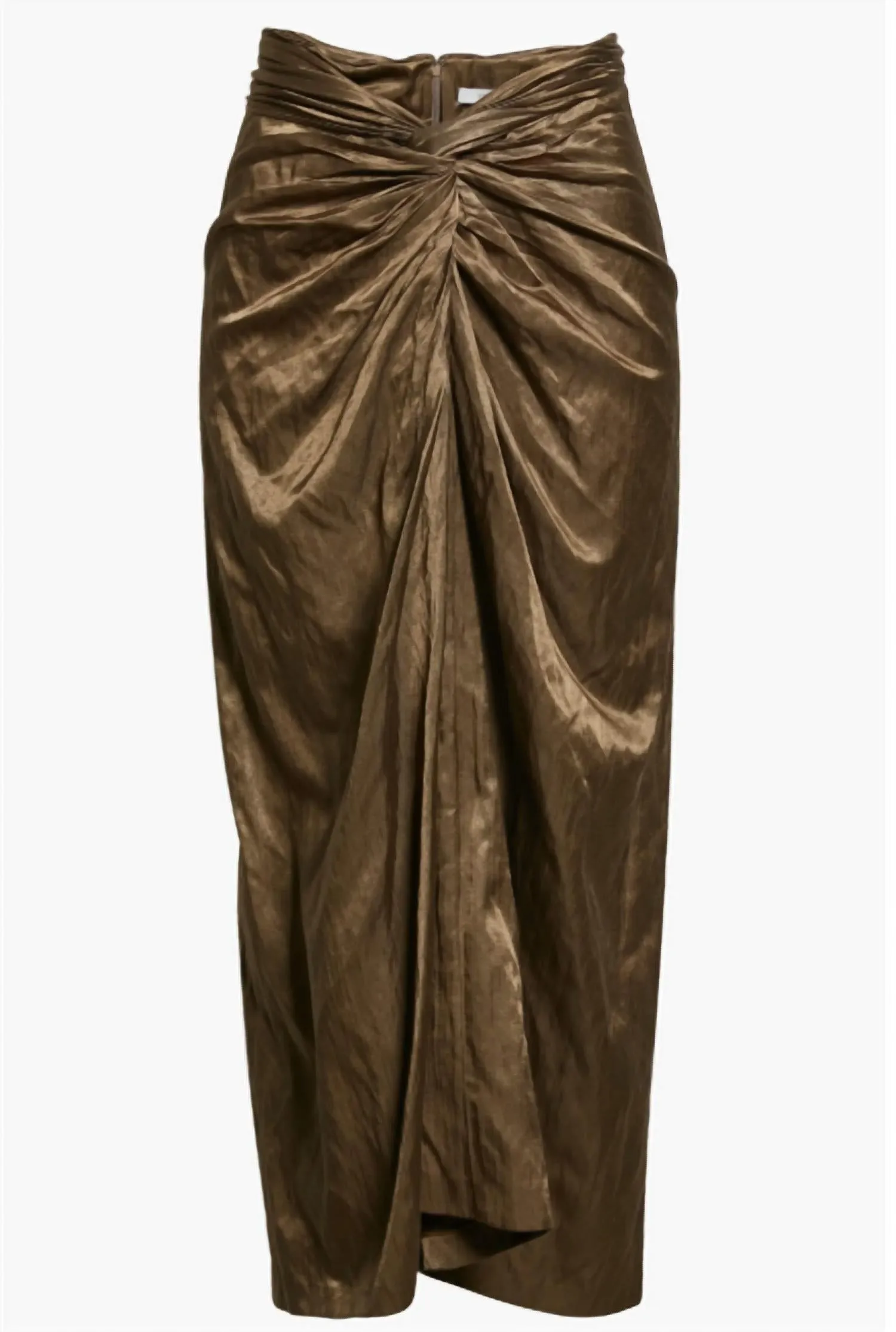 Metallic Twist Front Skirt In Brown