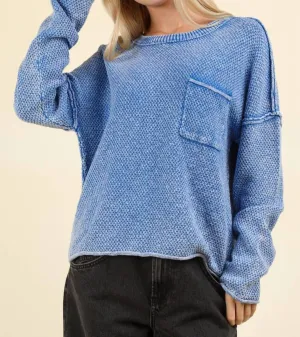 Mineral Wash Sweater Pullover In Blue
