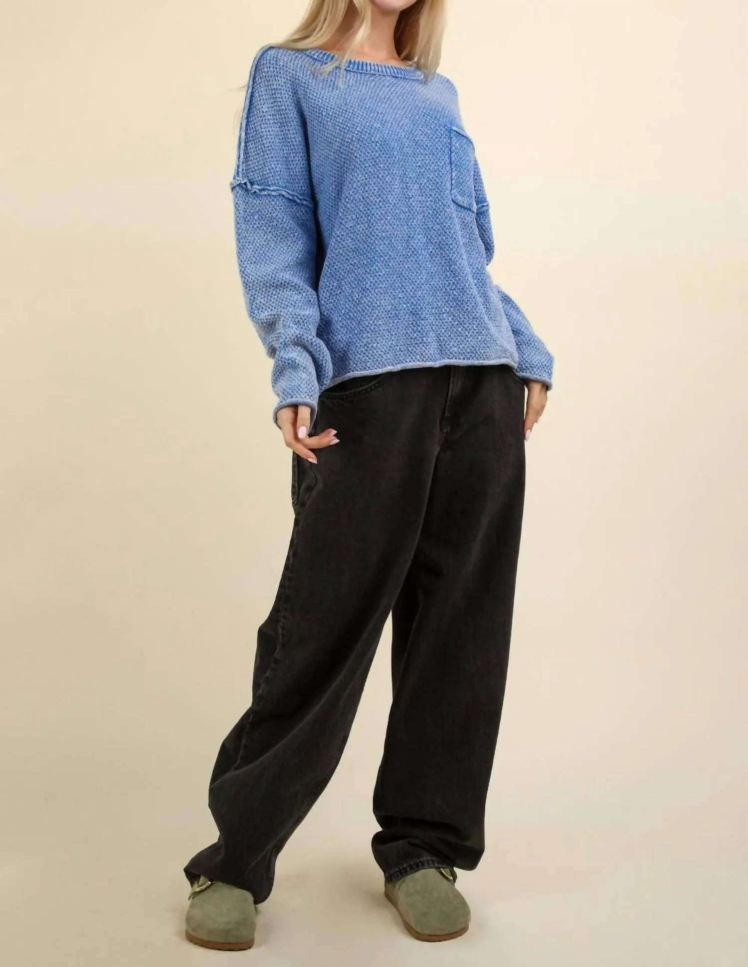 Mineral Wash Sweater Pullover In Blue