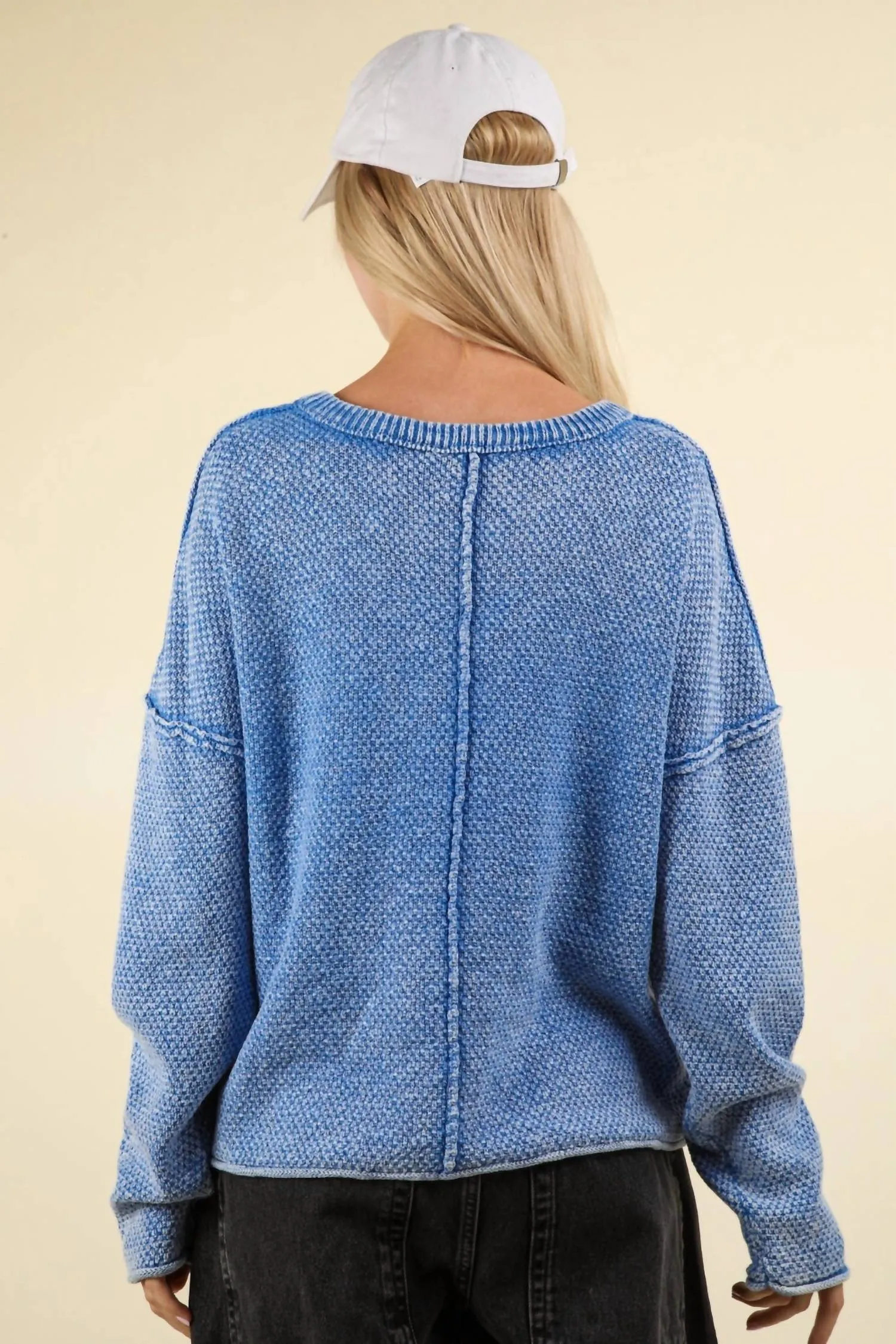 Mineral Wash Sweater Pullover In Blue