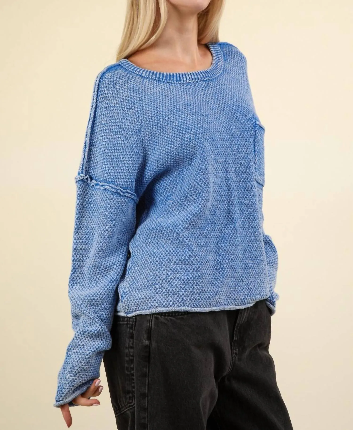 Mineral Wash Sweater Pullover In Blue