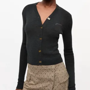 Mini Ribbed Merino Cardigan In Phantom