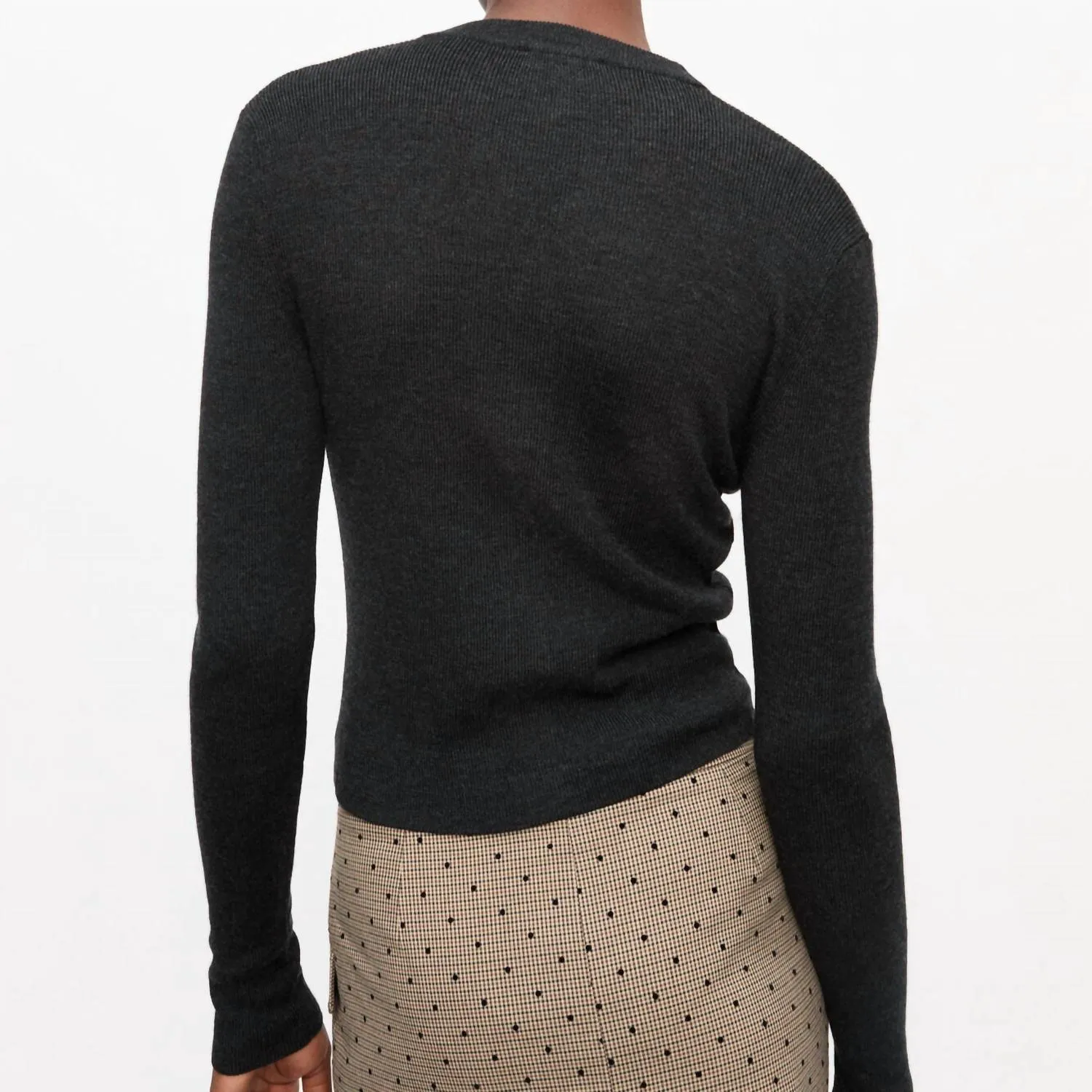 Mini Ribbed Merino Cardigan In Phantom