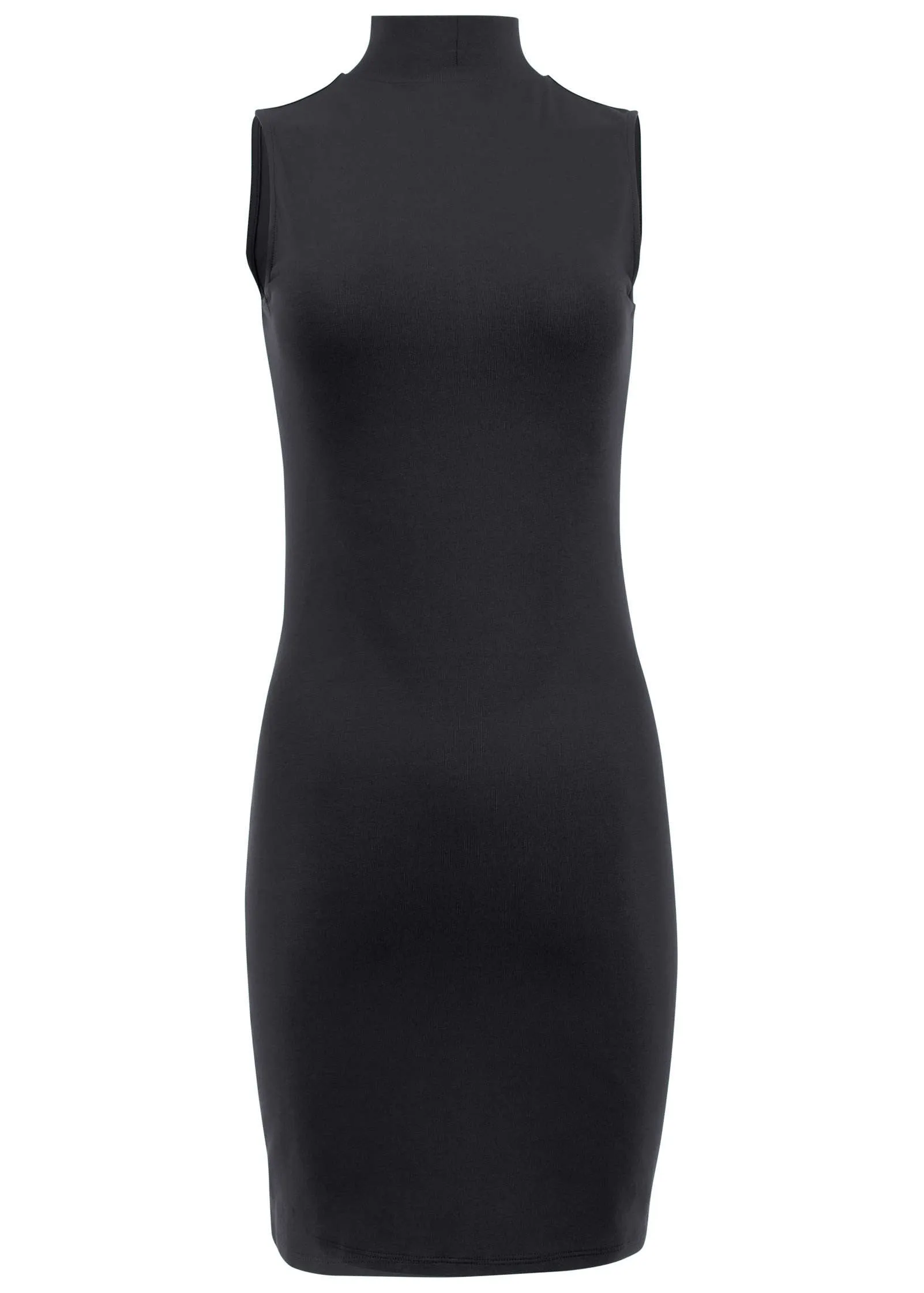 Mock Neck Mini Dress - Black