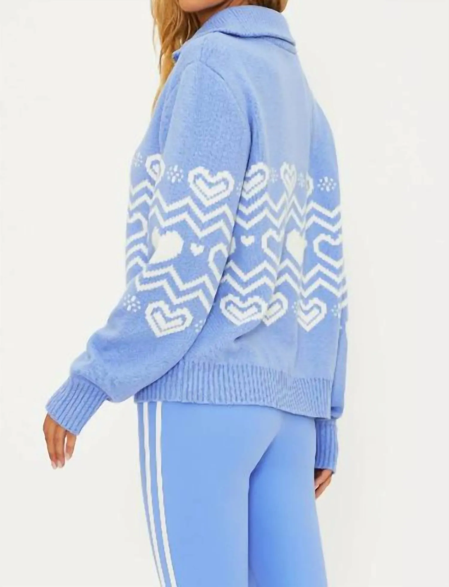 Monterey Zip Intarsia Sweater In Blue Alps