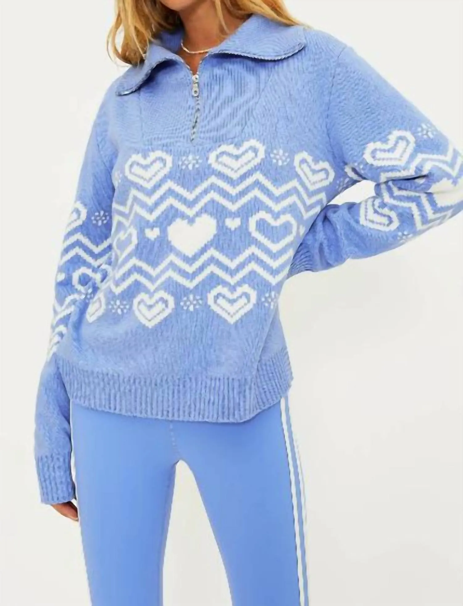 Monterey Zip Intarsia Sweater In Blue Alps
