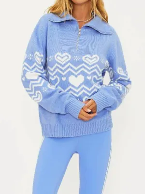 Monterey Zip Intarsia Sweater In Blue Alps