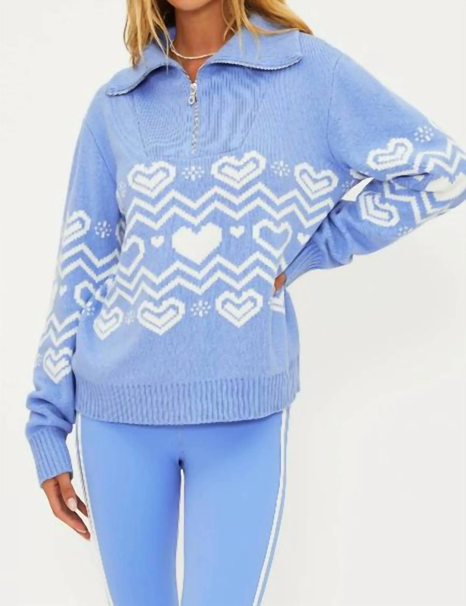 Monterey Zip Intarsia Sweater In Blue Alps