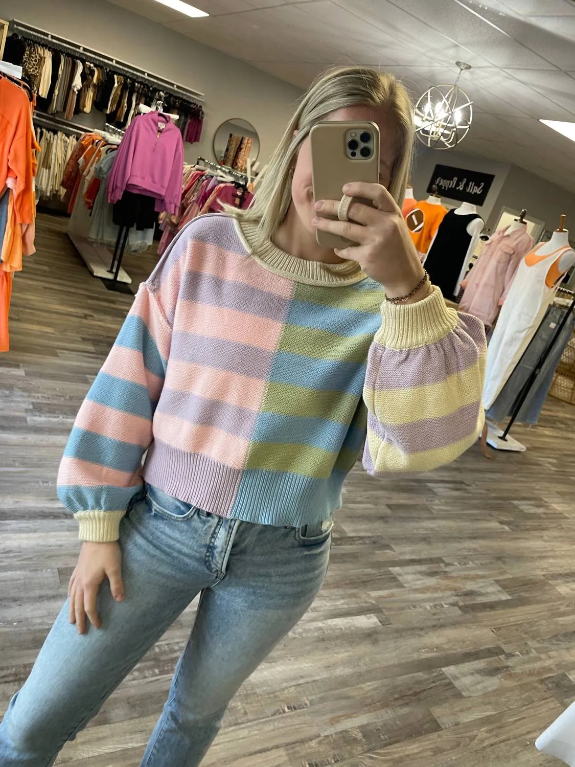 Multi Color Striped Sweater In Pastel Multi