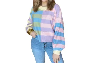 Multi Color Striped Sweater In Pastel Multi