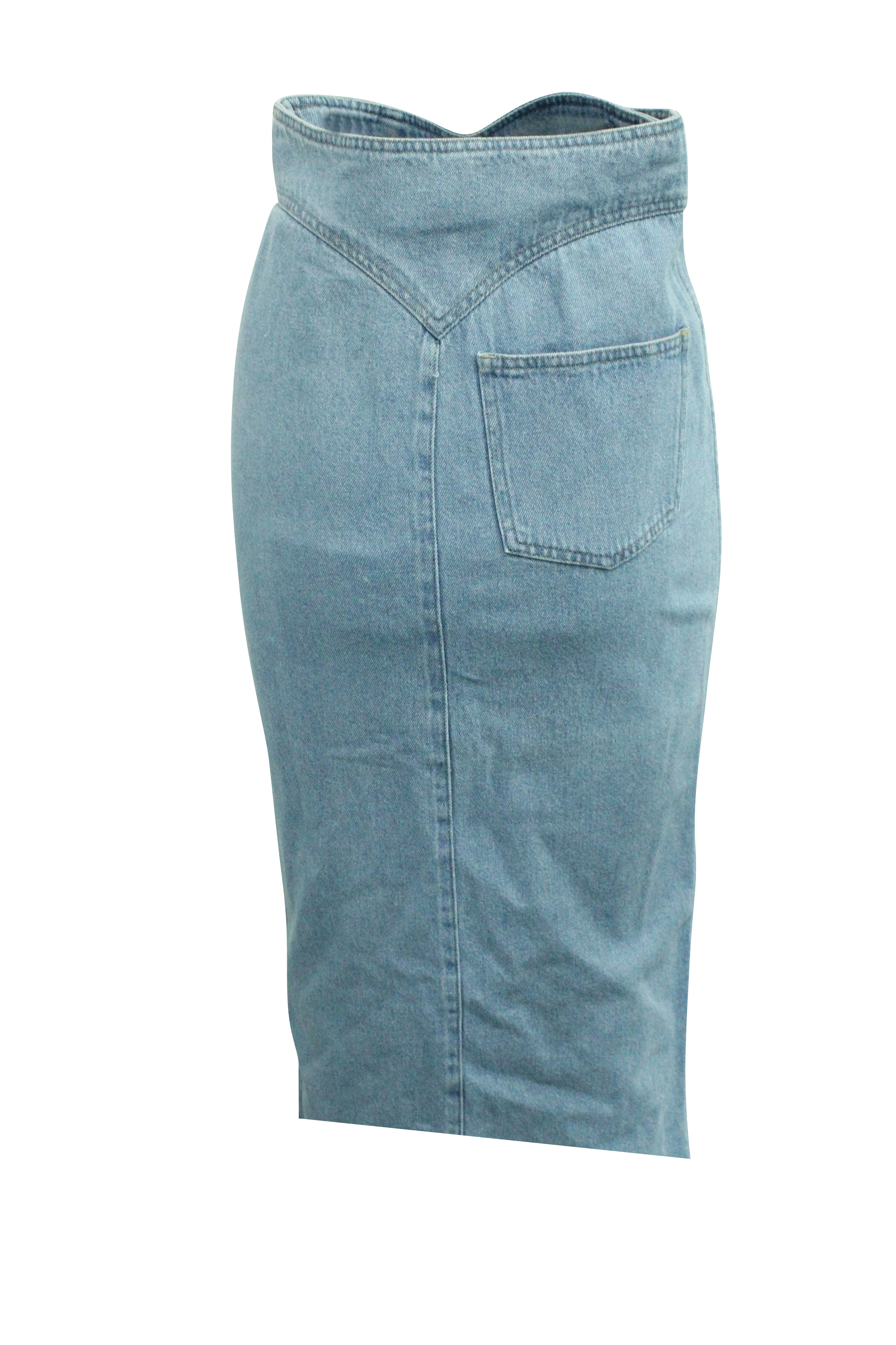 Nanushka Wrap Skirt in Light Blue Cotton Denim