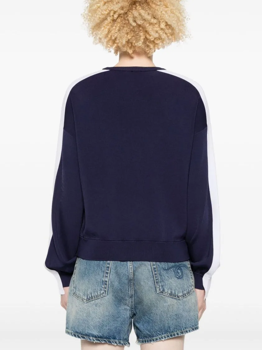 Navy Blue Sweater With Stripe Detailing
