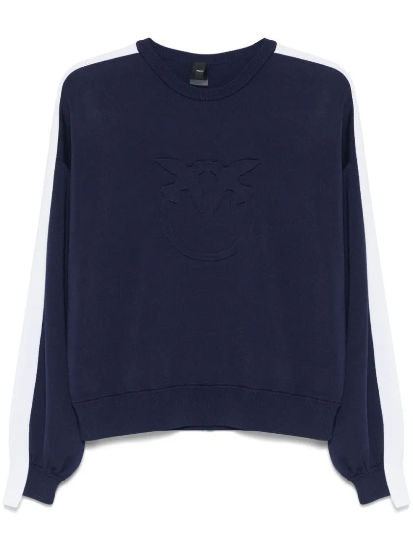 Navy Blue Sweater With Stripe Detailing