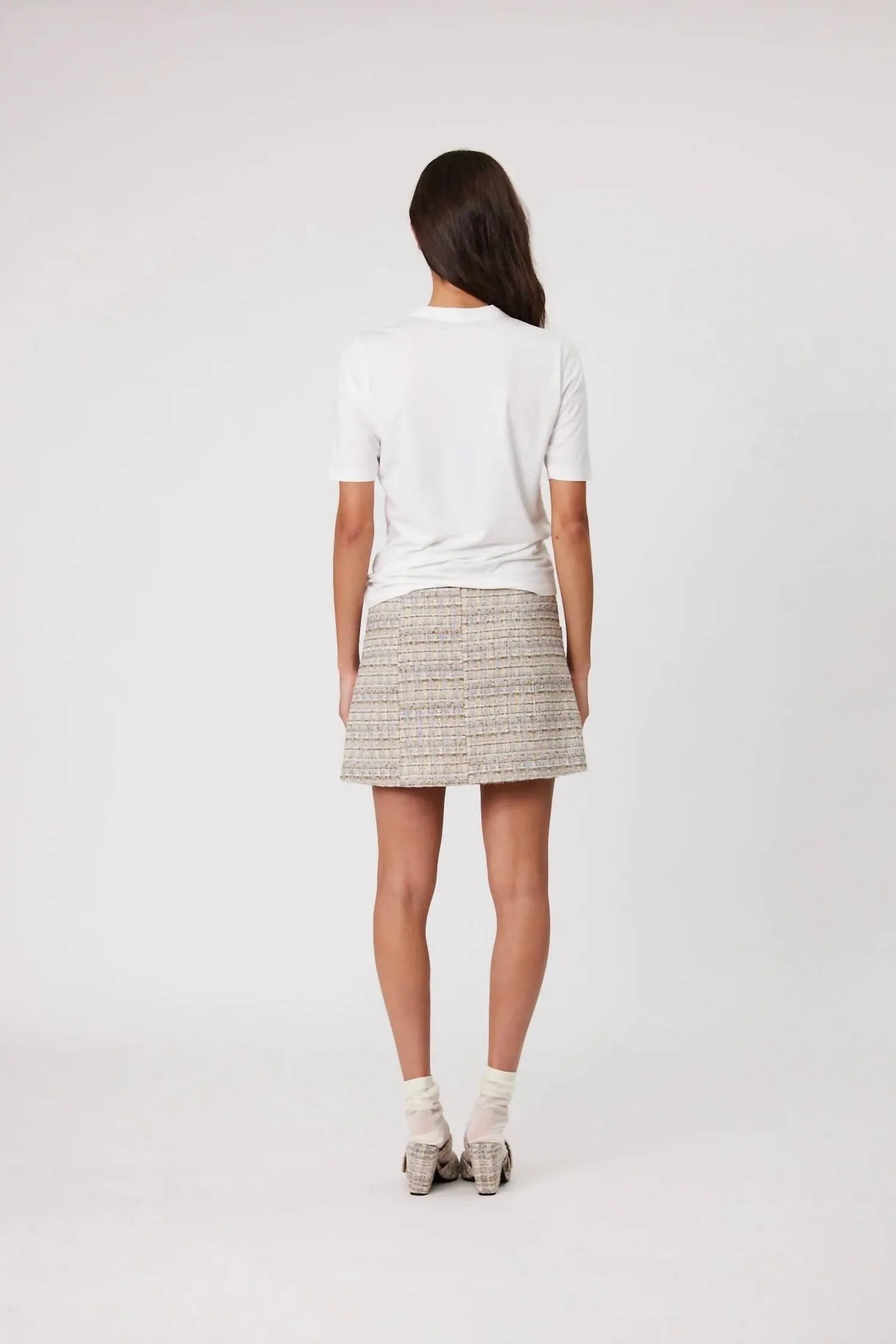 Nola Mid Rise Mini Skirt In Oat Tweed