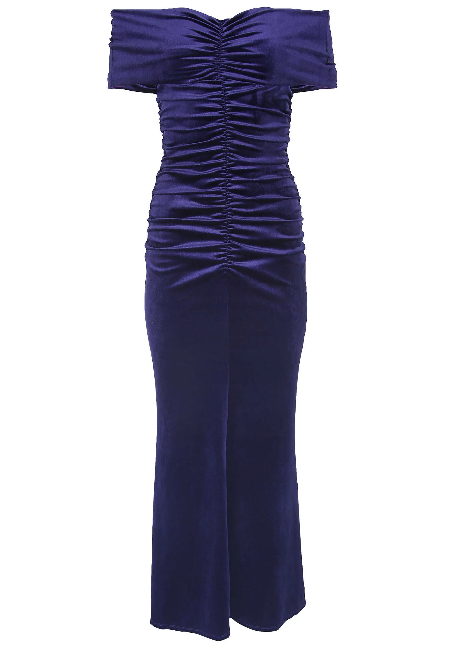 Off-Shoulder Velvet Maxi - Deep Blue