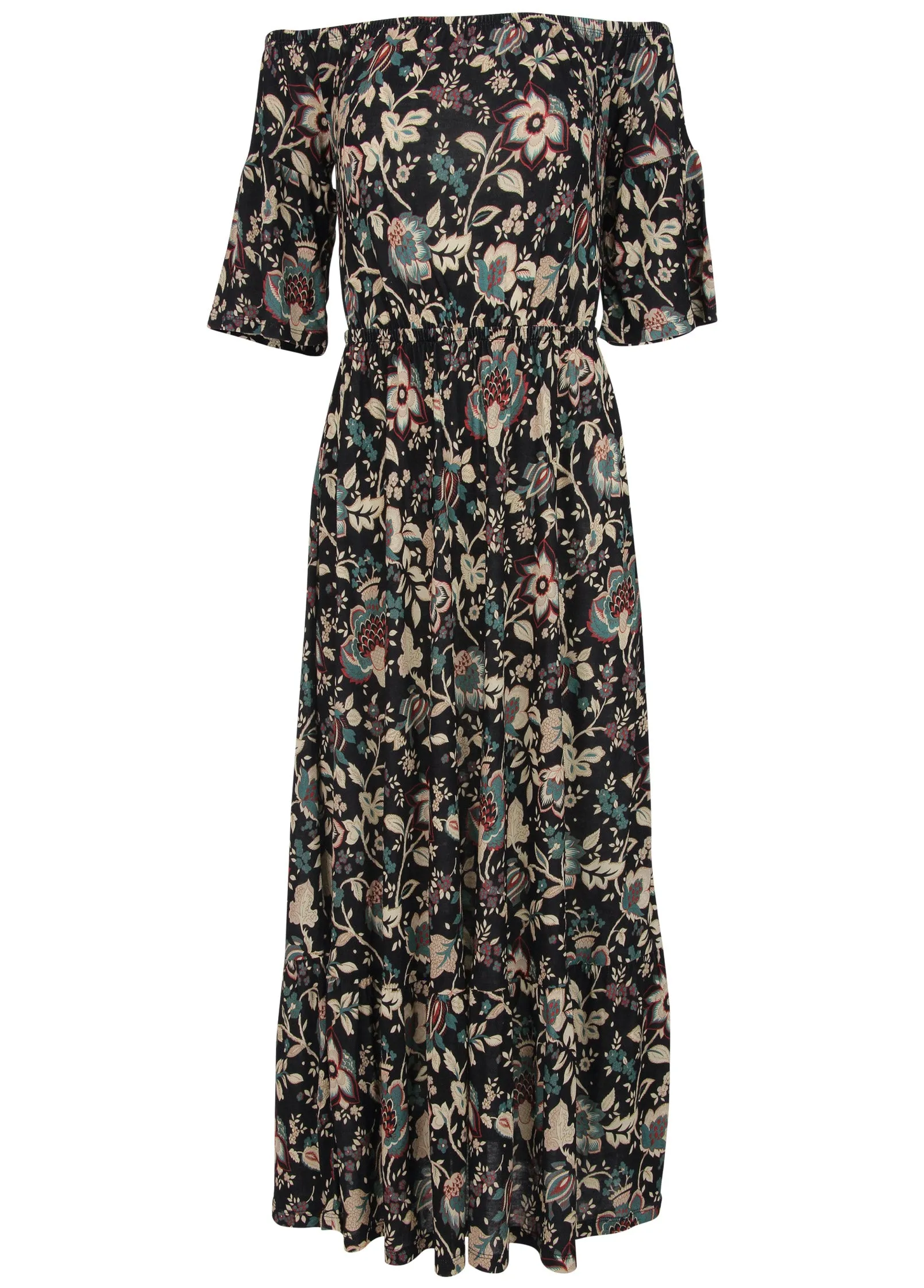 Off-The-Shoulder Maxi Dress - Black Floral