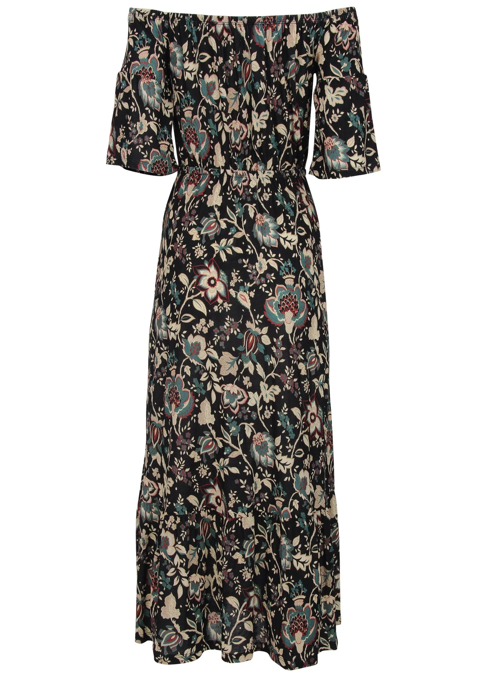 Off-The-Shoulder Maxi Dress - Black Floral
