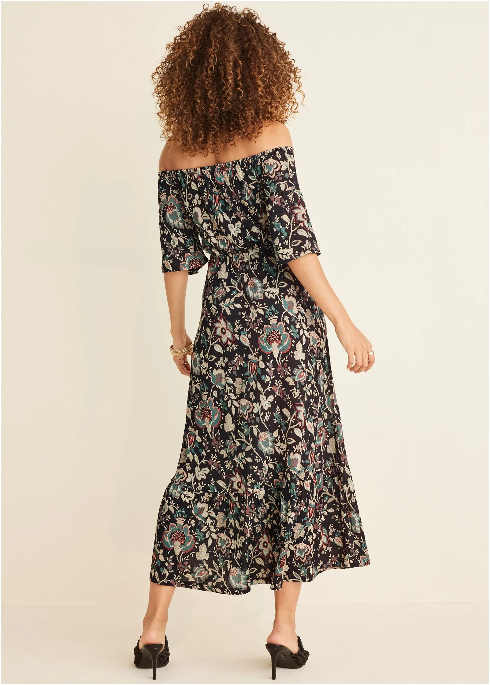Off-The-Shoulder Maxi Dress - Black Floral