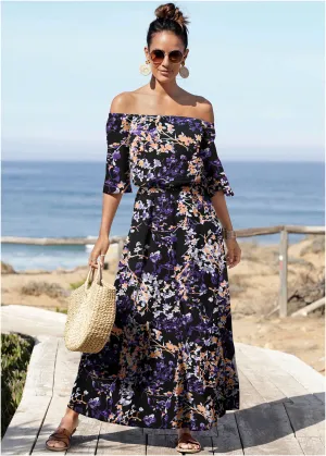 Off-The-Shoulder Maxi Dress - Purple Multi