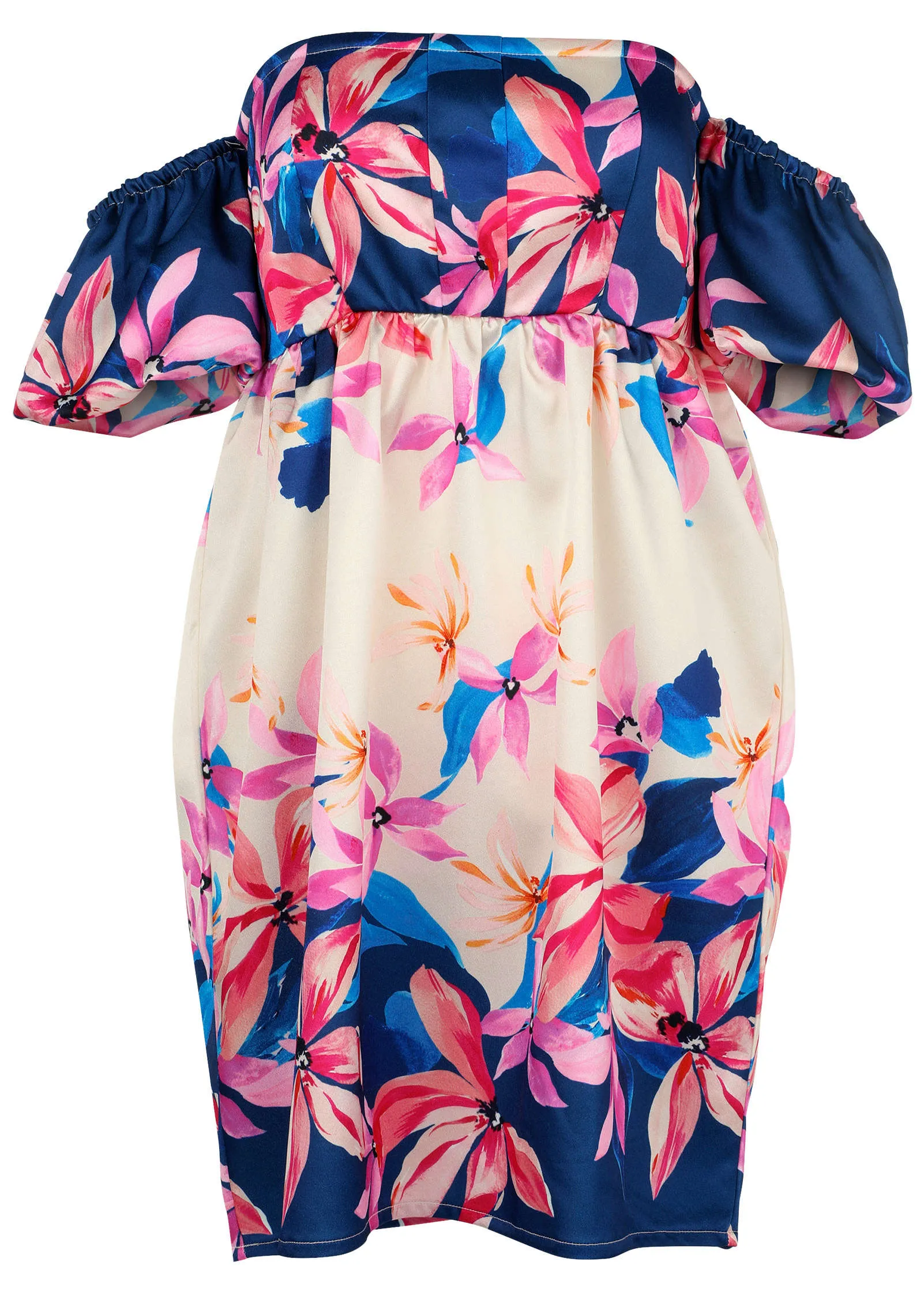 Off-The-Shoulder Satin Mini - Flower Wave