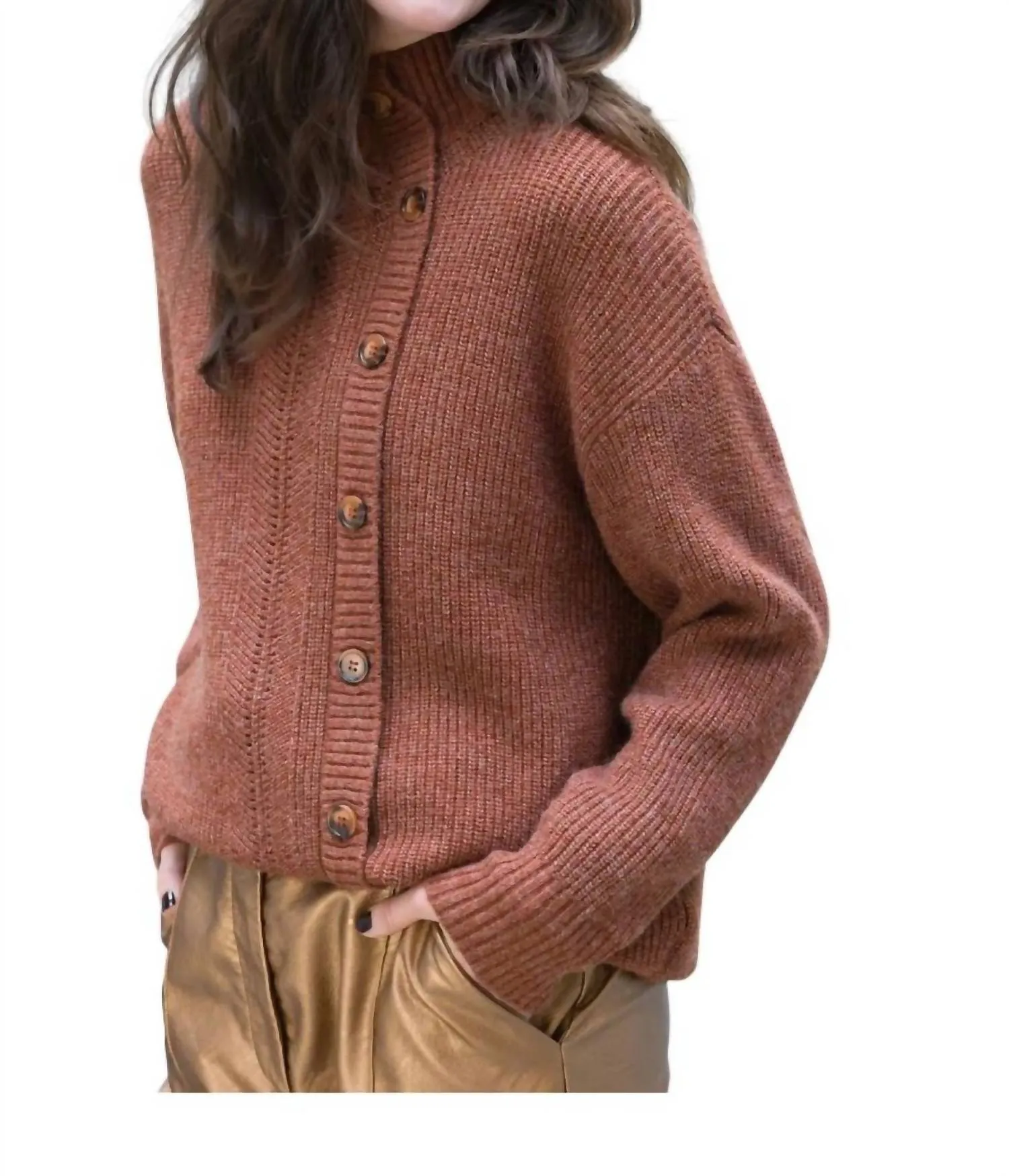 Olga Knit Cardigan In Cinnamon/melange