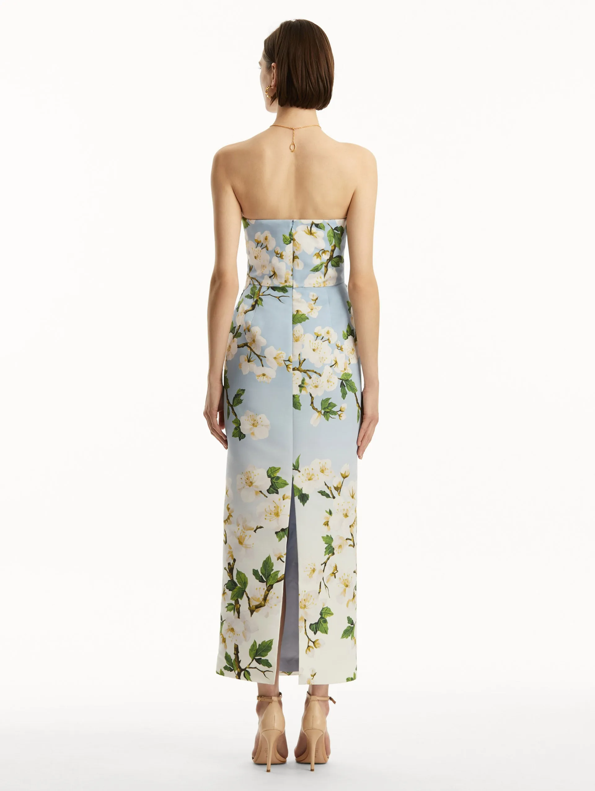 Ombr Cherry Blossom Strapless Gown
