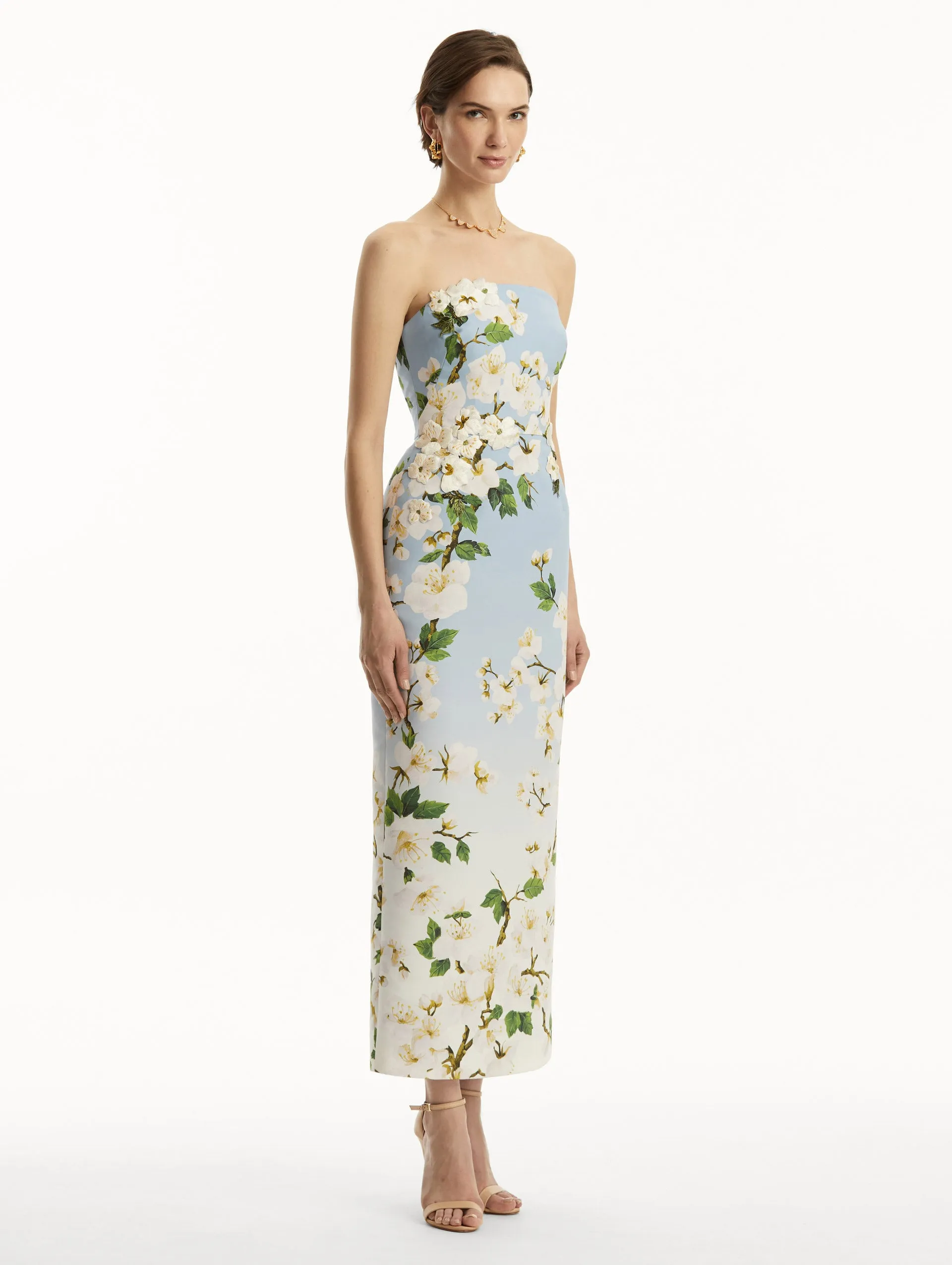 Ombr Cherry Blossom Strapless Gown