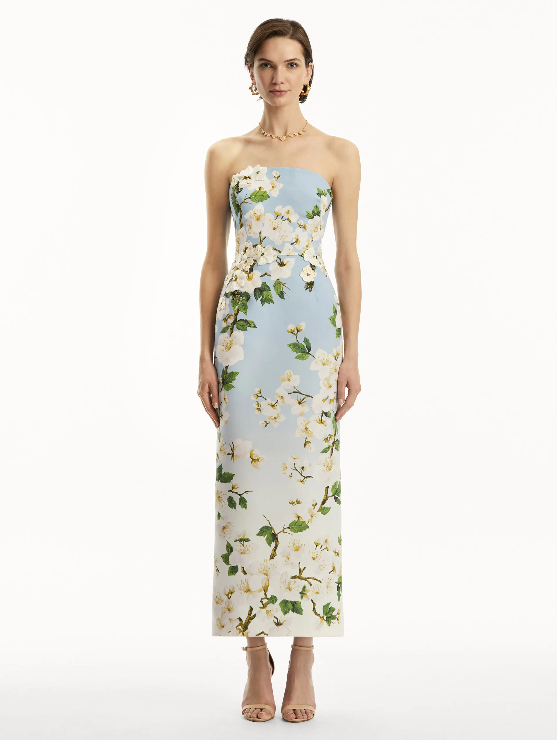 Ombr Cherry Blossom Strapless Gown