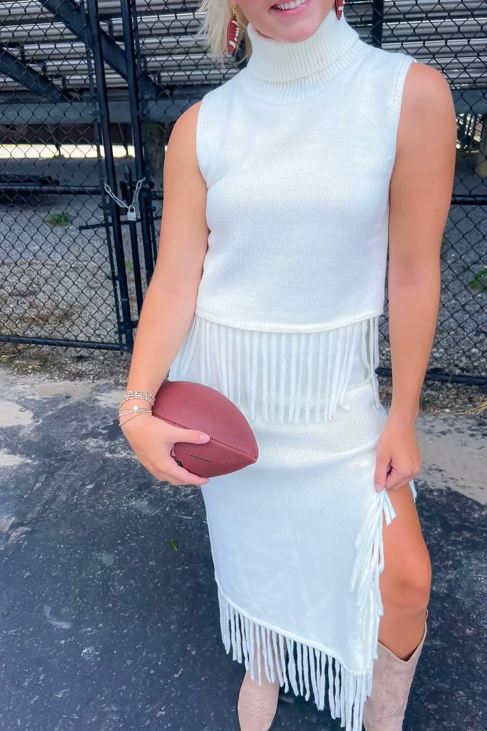 On The Road Fringe Knit Maxi Skirt In Ivory