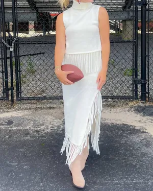 On The Road Fringe Knit Maxi Skirt In Ivory