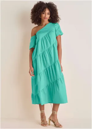 One Shoulder Maxi Dress  - Turquoise