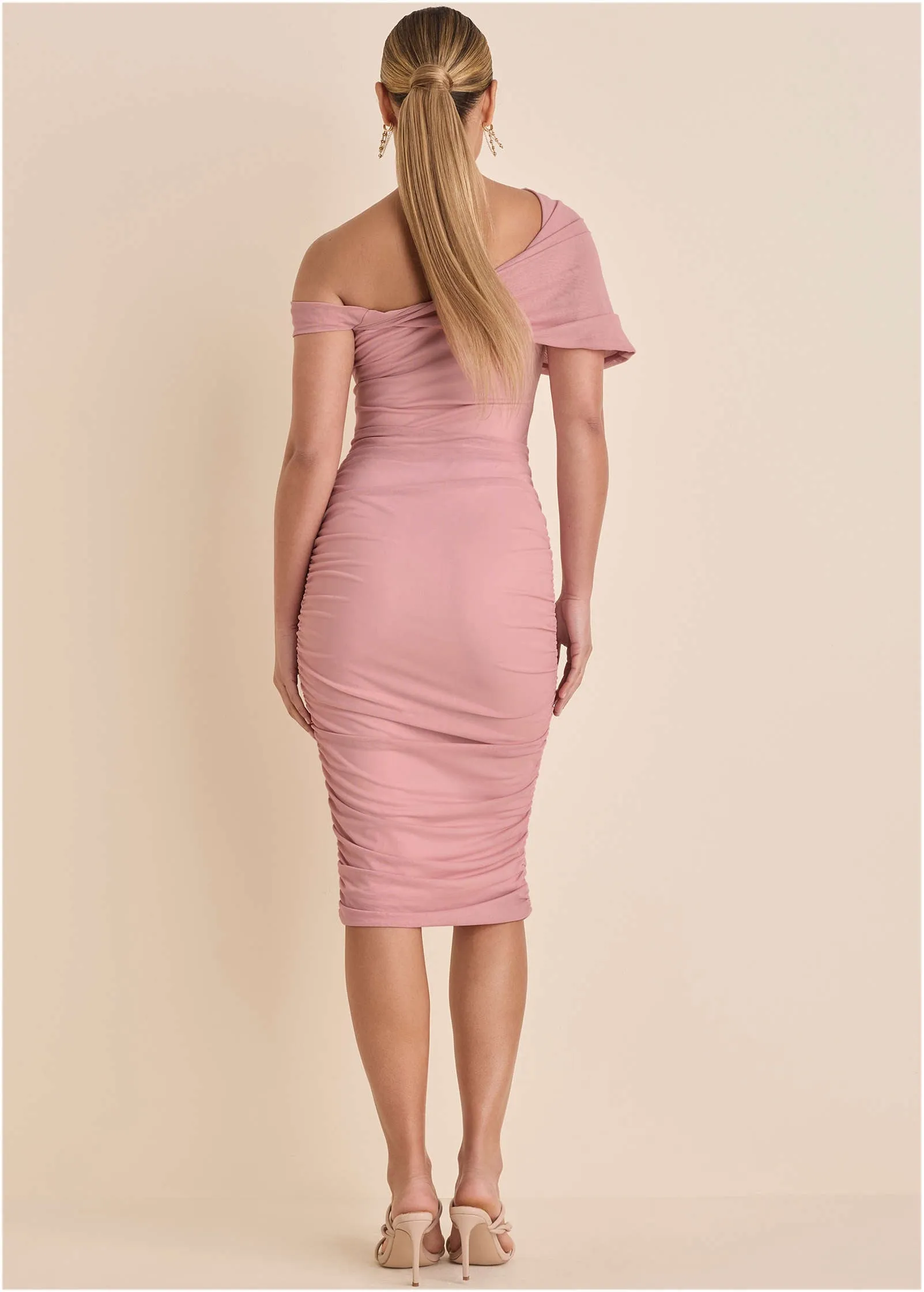 One-Shoulder Mesh Midi - Cameo Pink