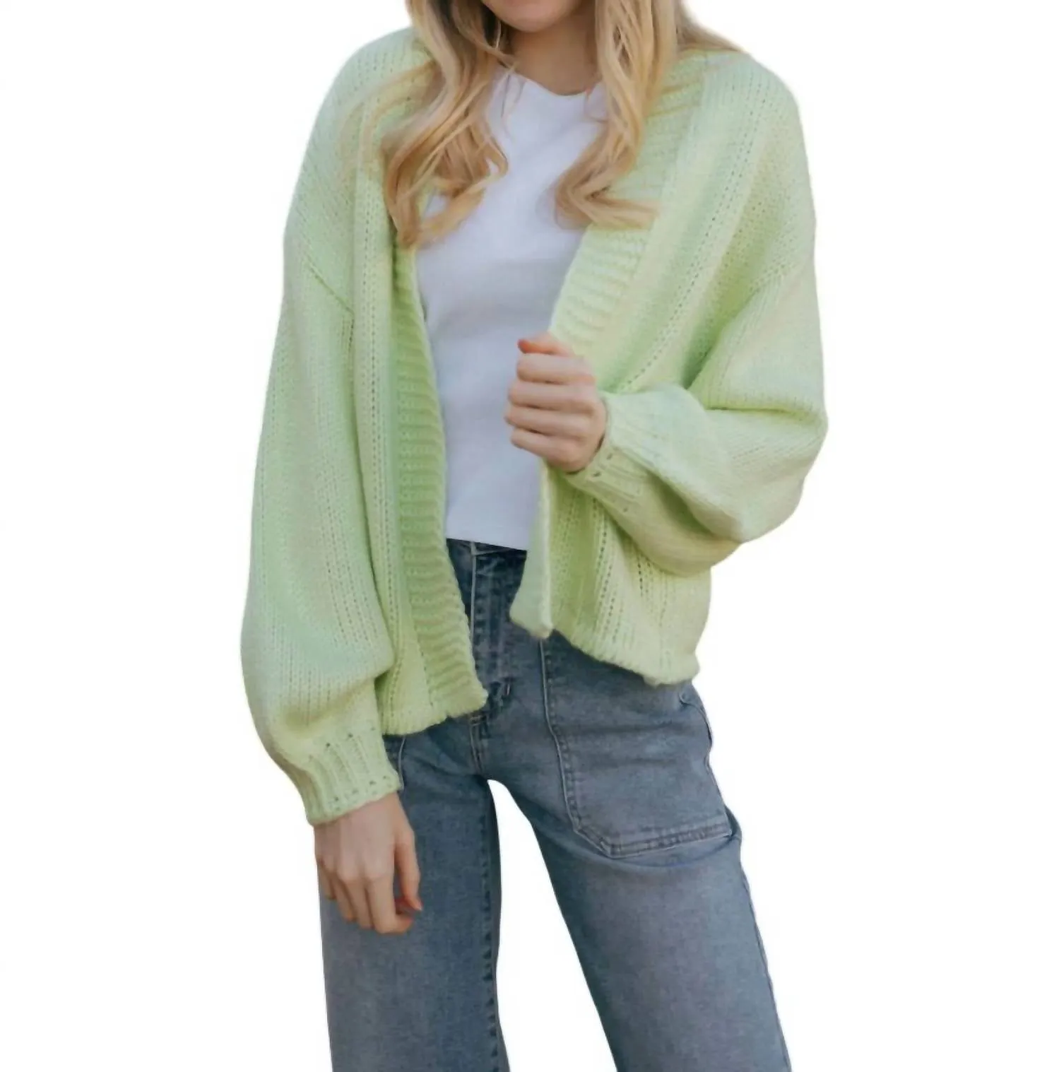 Open Front Cardigan In Green