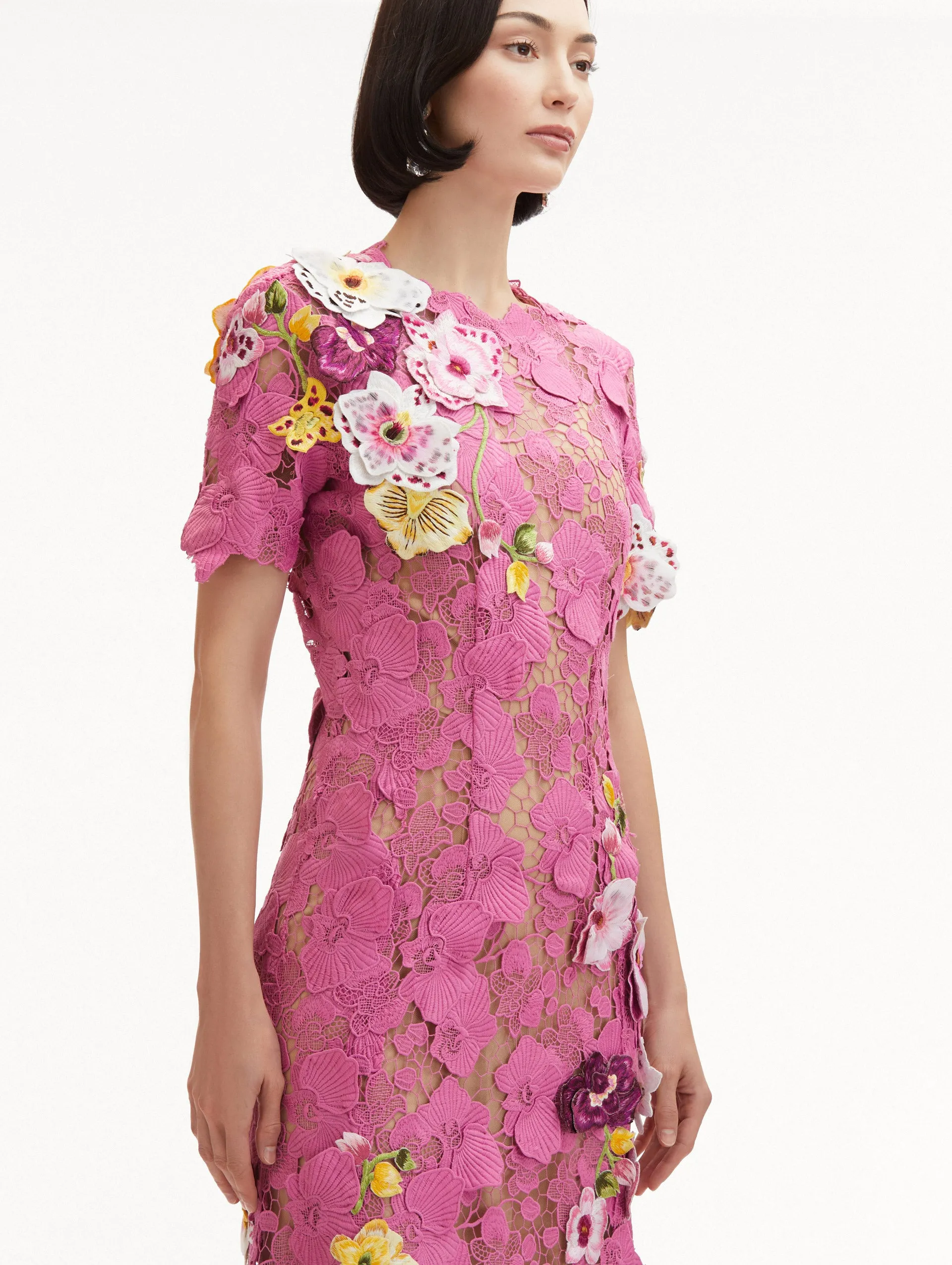 Orchid Embroidered Guipure Gown