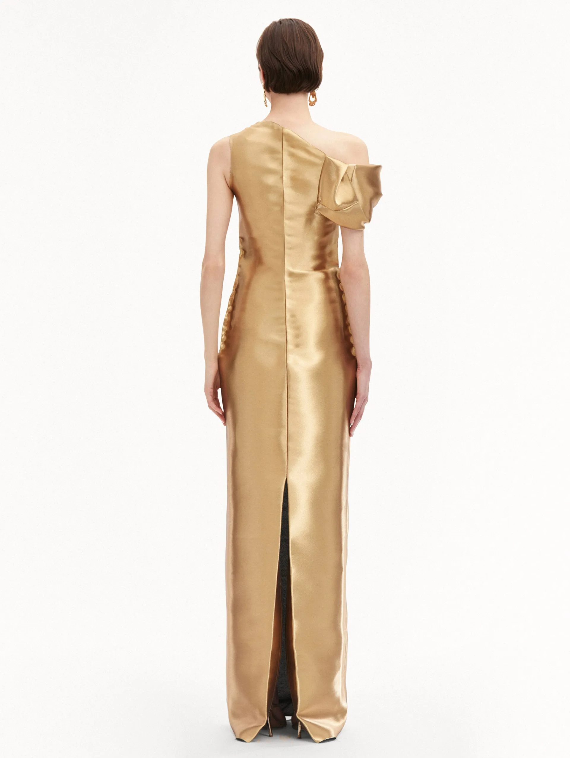 Orchid Gold Metal Organza Gown