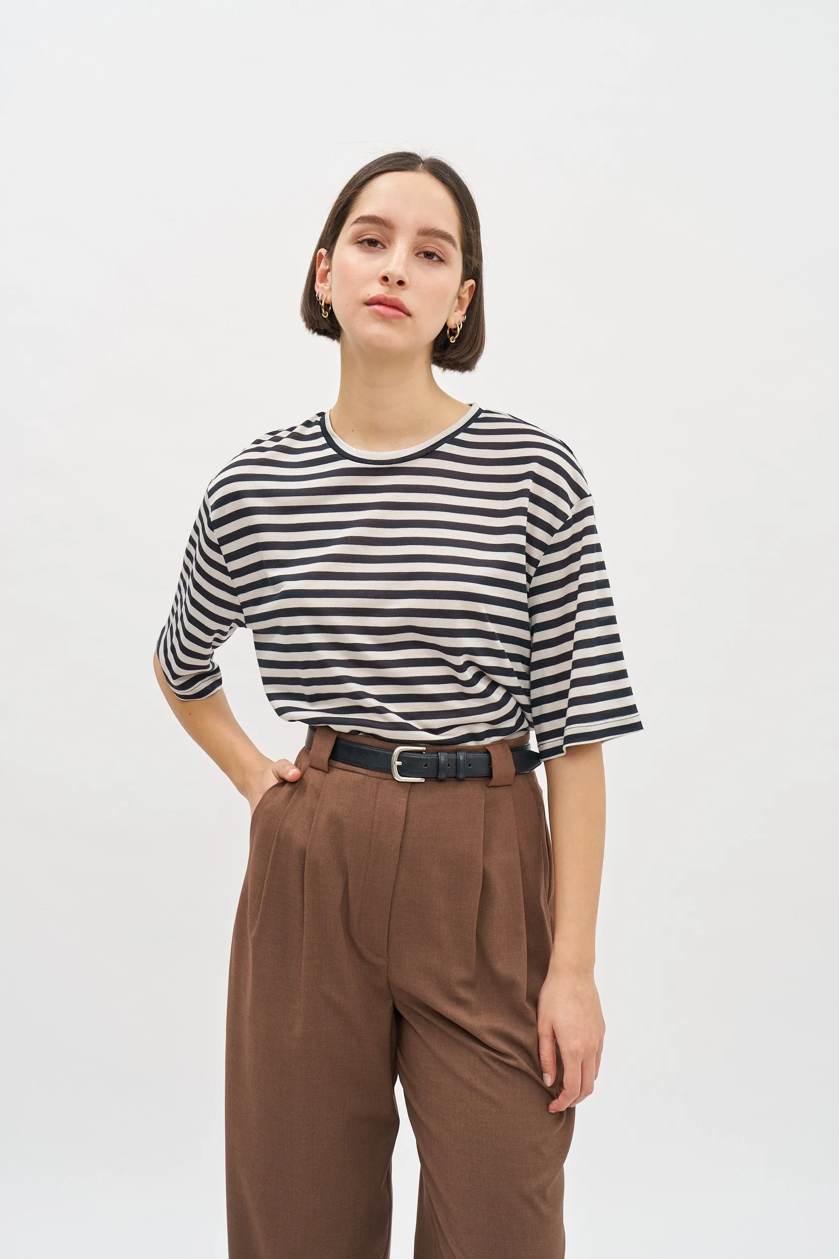 Oversized T Stripes Black-Beige