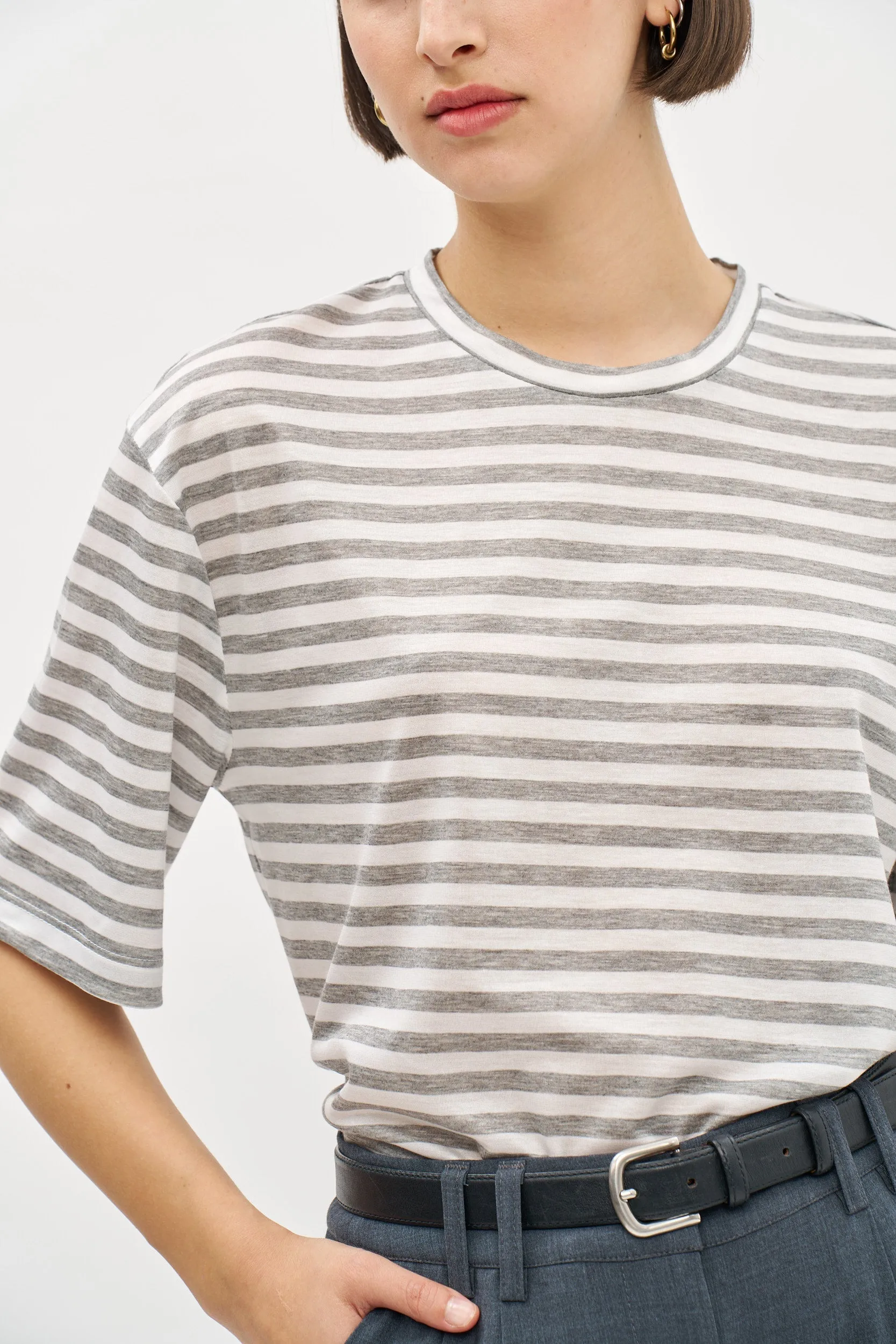 Oversized T Stripes Grey-White